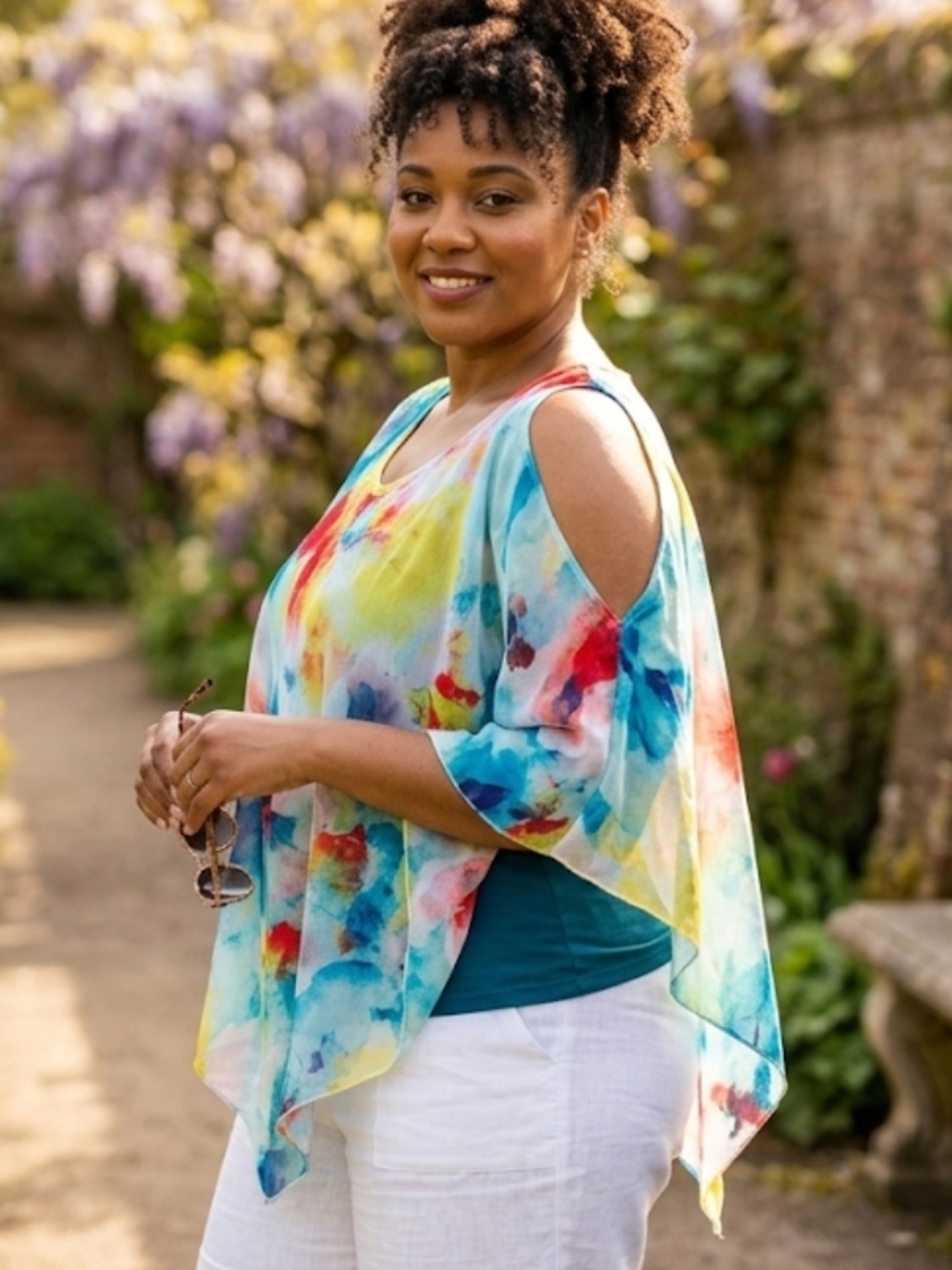 Blair  spring  wide Multicolor Watercolor Print poncho  23 -26 inch p2p